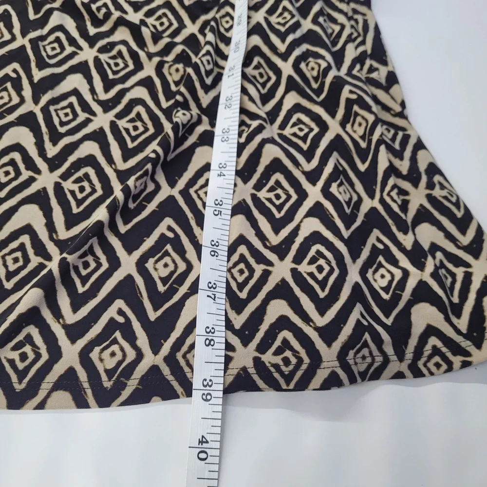 Lauren Ralph Lauren Dress Large‎ Black Beige Diamond Print Sleeveless Ruched